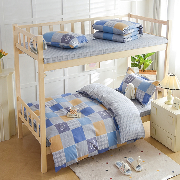 鑫宇2025新款13372全棉学生宿舍上下铺三件套床单款床笠款可定制 邦尼熊-蓝