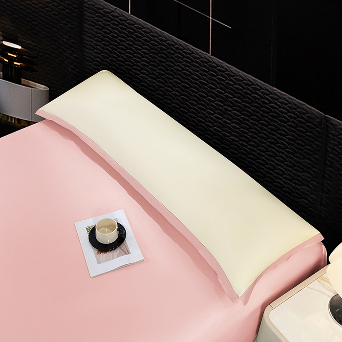 91家纺网 家纺一手货源 找家纺 梦舒羽 2025新款水洗真丝宽边双人枕套 奶油浅粉