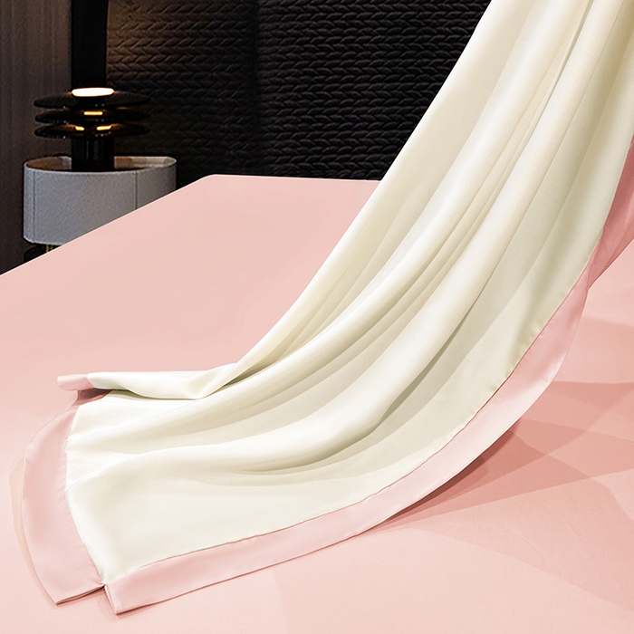 91家纺网 家纺一手货源 找家纺 梦舒羽 2025新款水洗真丝宽边双人枕套 奶油浅粉