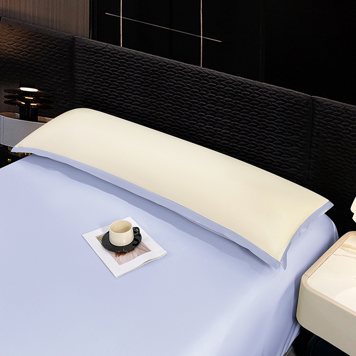 91家纺网 家纺一手货源 找家纺 梦舒羽 2025新款水洗真丝宽边双人枕套 奶油浅紫