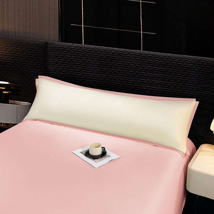 91家纺网 家纺一手货源 找家纺 梦舒羽 2025新款水洗真丝宽边双人枕套 奶油浅粉