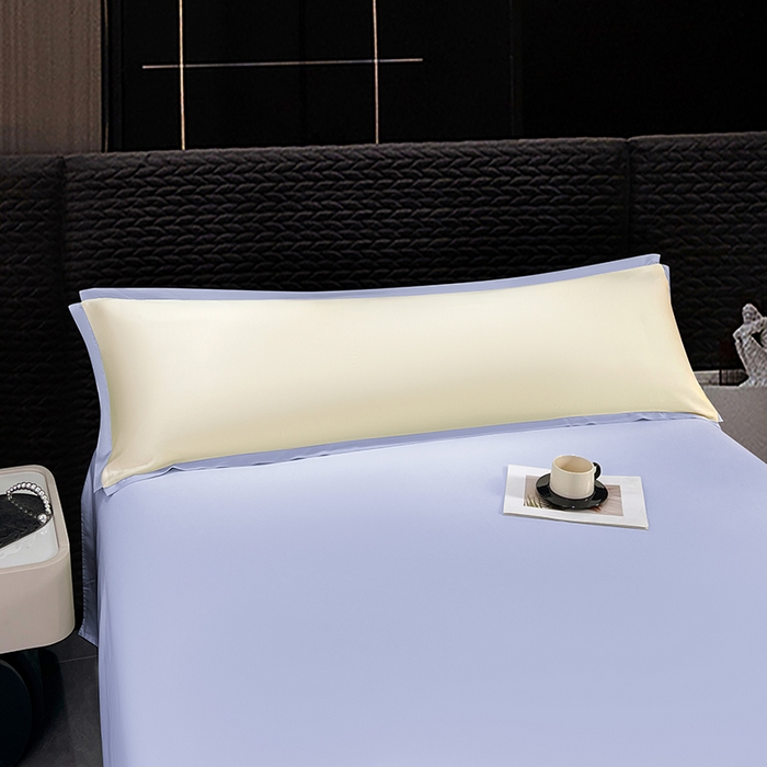 91家纺网 家纺一手货源 找家纺 梦舒羽 2025新款水洗真丝宽边双人枕套 奶油浅紫