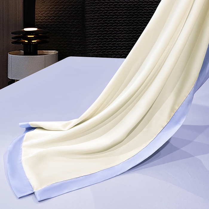 91家纺网 家纺一手货源 找家纺 梦舒羽 2025新款水洗真丝宽边双人枕套 奶油浅紫