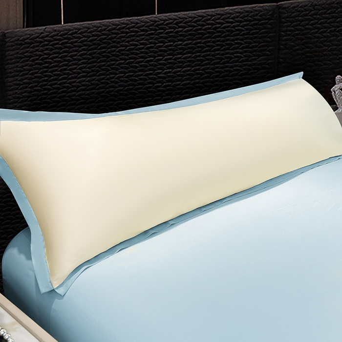 91家纺网 家纺一手货源 找家纺 梦舒羽 2025新款水洗真丝宽边双人枕套 奶油浅蓝