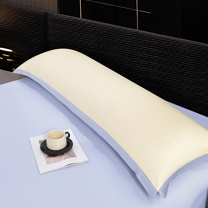 91家纺网 家纺一手货源 找家纺 梦舒羽 2025新款水洗真丝宽边双人枕套 奶油浅紫