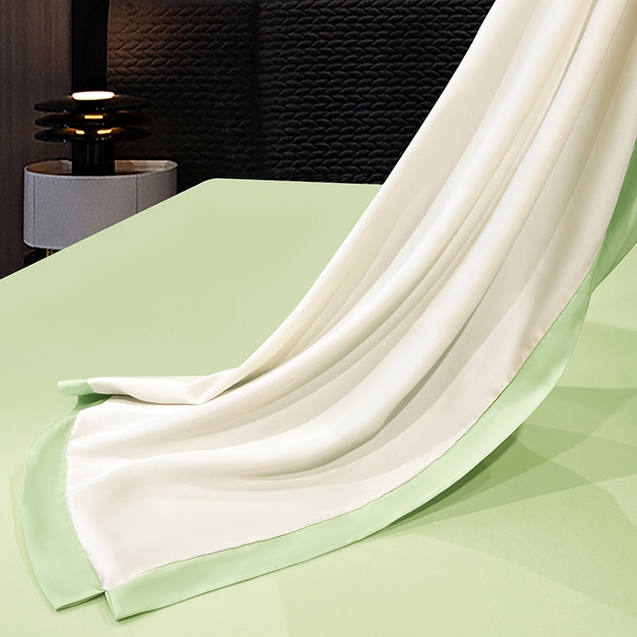 91家纺网 家纺一手货源 找家纺 梦舒羽 2025新款水洗真丝宽边双人枕套 奶油浅绿