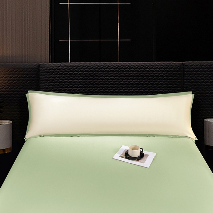 91家纺网 家纺一手货源 找家纺 梦舒羽 2025新款水洗真丝宽边双人枕套 奶油浅绿