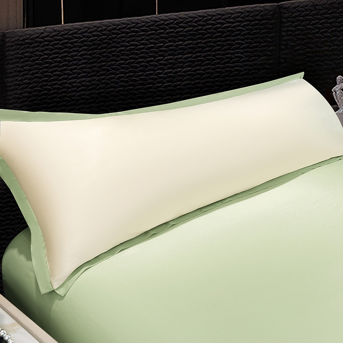 91家纺网 家纺一手货源 找家纺 梦舒羽 2025新款水洗真丝宽边双人枕套 奶油浅绿