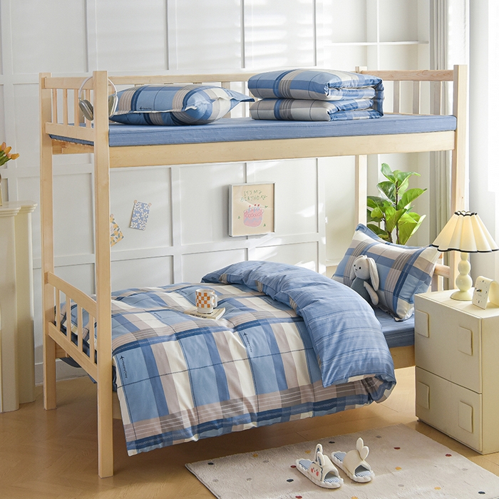 91家纺网 家纺一手货源 找家纺 鑫宇2025新款13372全棉学生宿舍上下铺三件套床单款床笠款可定制 米拉之城-蓝