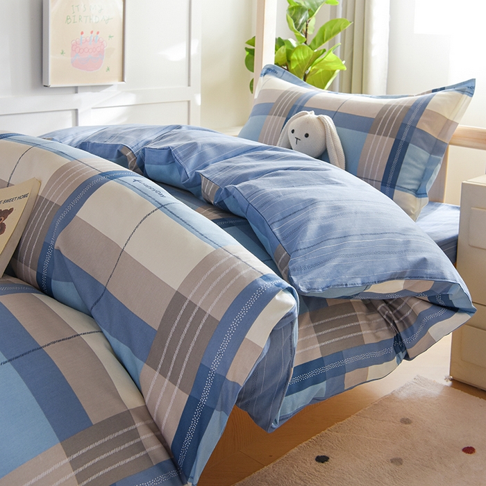 91家纺网 家纺一手货源 找家纺 鑫宇2025新款13372全棉学生宿舍上下铺三件套床单款床笠款可定制 米拉之城-蓝