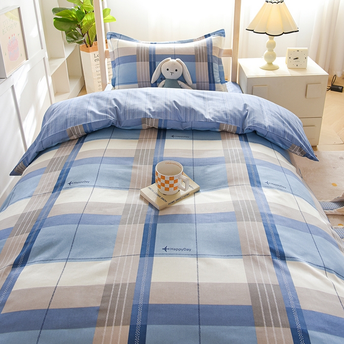 91家纺网 家纺一手货源 找家纺 鑫宇2025新款13372全棉学生宿舍上下铺三件套床单款床笠款可定制 米拉之城-蓝