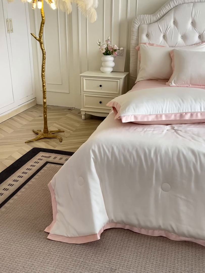 91家纺网 家纺一手货源 找家纺 （总）梦舒羽 2025新款水洗真丝宽边双人枕套