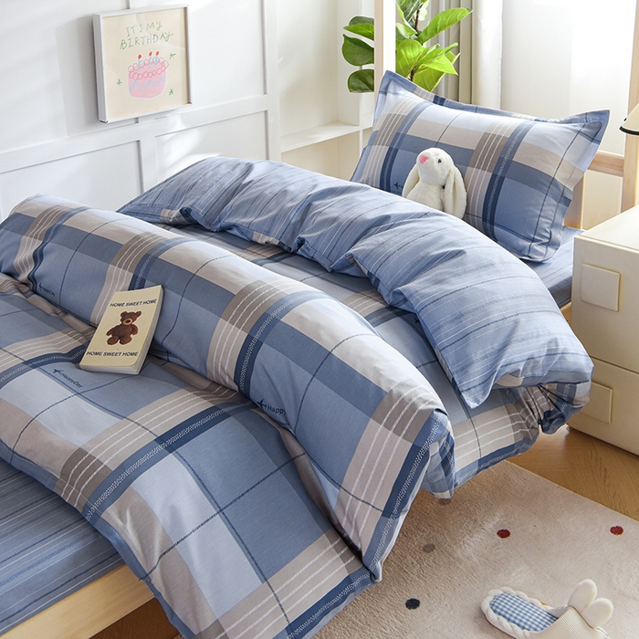 91家纺网 家纺一手货源 找家纺 鑫宇2025新款13372全棉学生宿舍上下铺三件套床单款床笠款可定制 米拉之城-灰