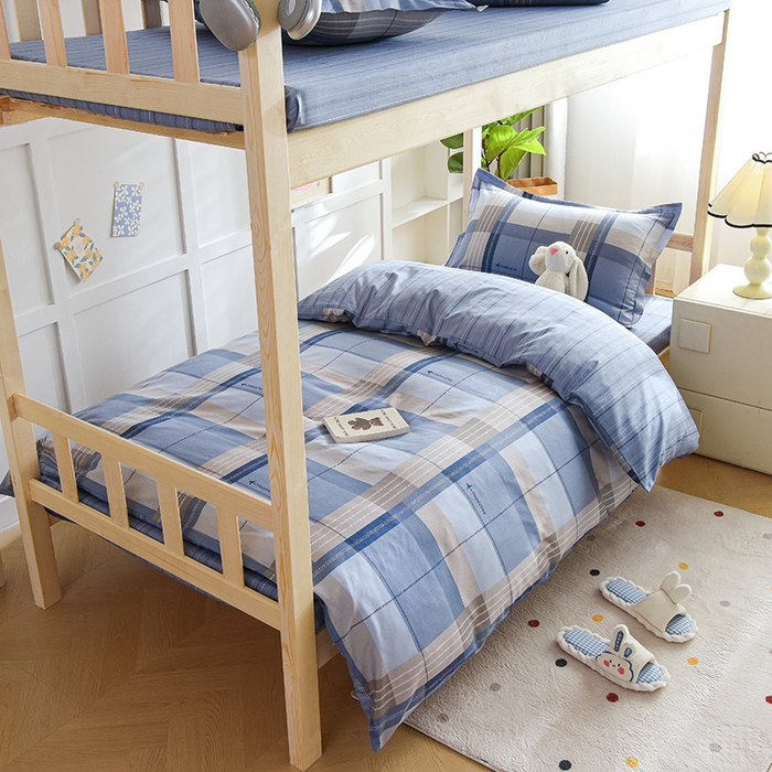 91家纺网 家纺一手货源 找家纺 鑫宇2025新款13372全棉学生宿舍上下铺三件套床单款床笠款可定制 米拉之城-灰