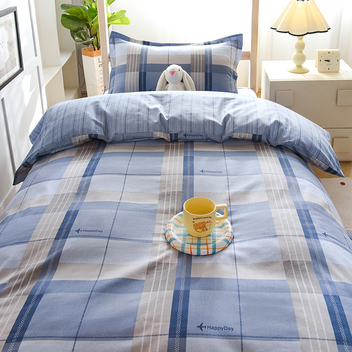 91家纺网 家纺一手货源 找家纺 鑫宇2025新款13372全棉学生宿舍上下铺三件套床单款床笠款可定制 米拉之城-灰