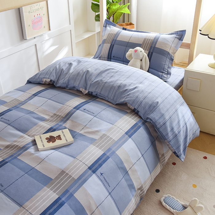 91家纺网 家纺一手货源 找家纺 鑫宇2025新款13372全棉学生宿舍上下铺三件套床单款床笠款可定制 米拉之城-灰