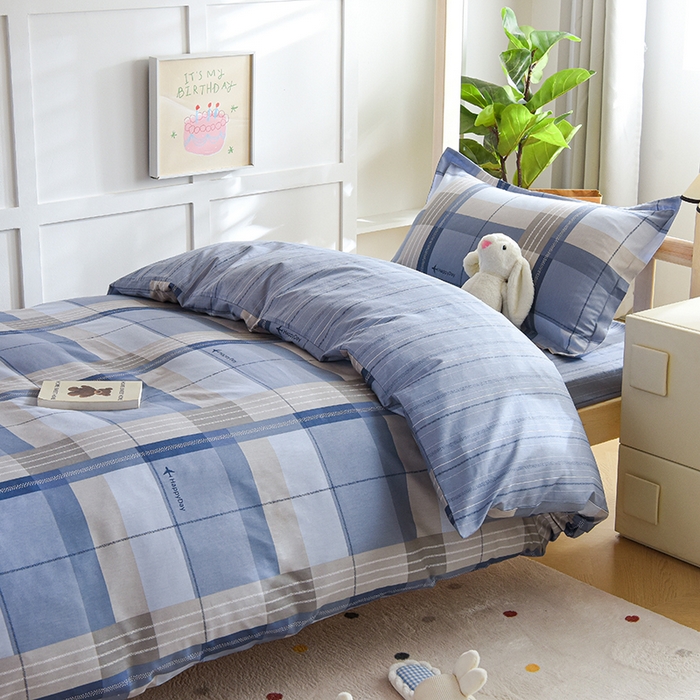 91家纺网 家纺一手货源 找家纺 鑫宇2025新款13372全棉学生宿舍上下铺三件套床单款床笠款可定制 米拉之城-灰