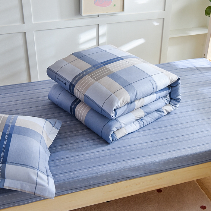 91家纺网 家纺一手货源 找家纺 鑫宇2025新款13372全棉学生宿舍上下铺三件套床单款床笠款可定制 米拉之城-灰