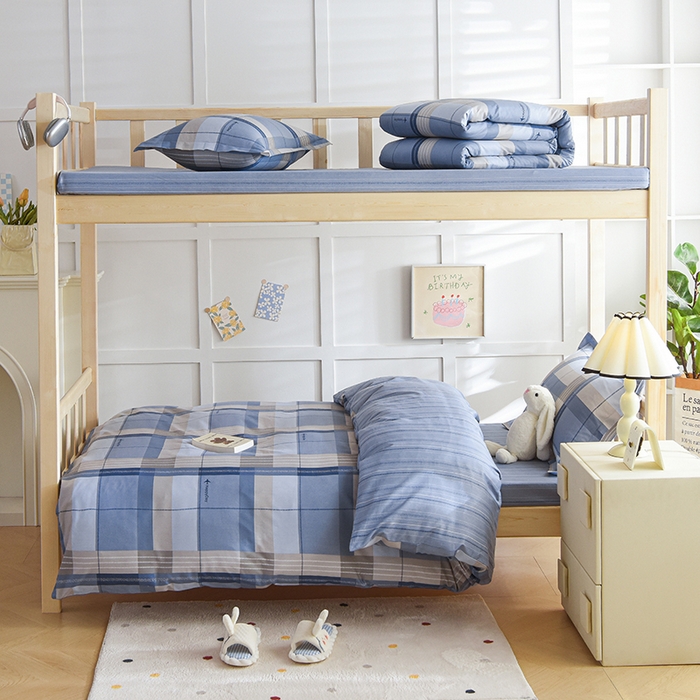 91家纺网 家纺一手货源 找家纺 鑫宇2025新款13372全棉学生宿舍上下铺三件套床单款床笠款可定制 米拉之城-灰