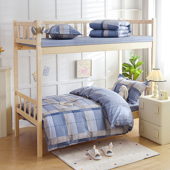 91家纺网 家纺一手货源 找家纺 鑫宇2025新款13372全棉学生宿舍上下铺三件套床单款床笠款可定制 米拉之城-灰