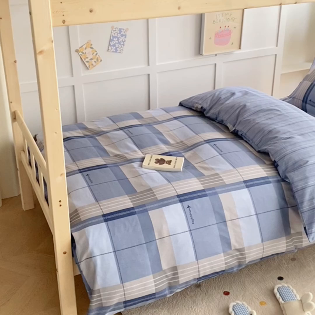 91家纺网 家纺一手货源 找家纺 鑫宇2025新款13372全棉学生宿舍上下铺三件套床单款床笠款可定制 米拉之城-灰