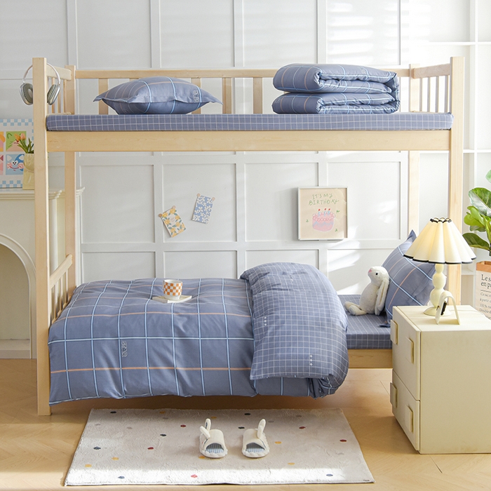 91家纺网 家纺一手货源 找家纺 鑫宇2025新款13372全棉学生宿舍上下铺三件套床单款床笠款可定制 新都时尚-灰