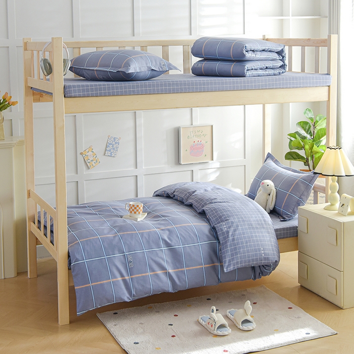 91家纺网 家纺一手货源 找家纺 鑫宇2025新款13372全棉学生宿舍上下铺三件套床单款床笠款可定制 新都时尚-灰