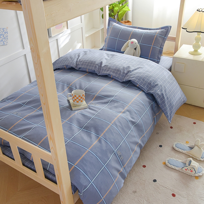 91家纺网 家纺一手货源 找家纺 鑫宇2025新款13372全棉学生宿舍上下铺三件套床单款床笠款可定制 新都时尚-灰