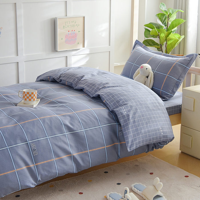 91家纺网 家纺一手货源 找家纺 鑫宇2025新款13372全棉学生宿舍上下铺三件套床单款床笠款可定制 新都时尚-灰