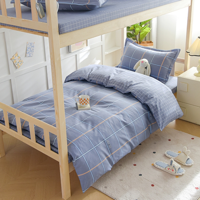 91家纺网 家纺一手货源 找家纺 鑫宇2025新款13372全棉学生宿舍上下铺三件套床单款床笠款可定制 新都时尚-灰