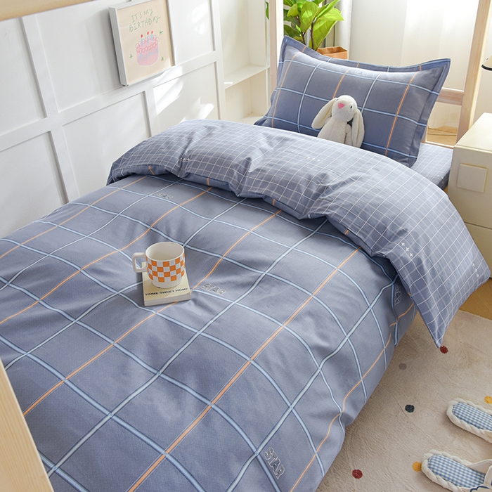 91家纺网 家纺一手货源 找家纺 鑫宇2025新款13372全棉学生宿舍上下铺三件套床单款床笠款可定制 新都时尚-灰