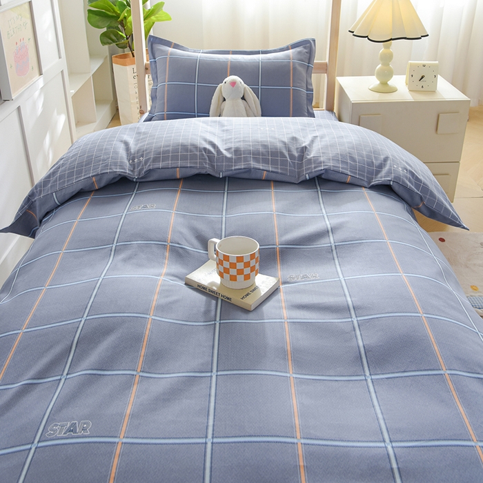 91家纺网 家纺一手货源 找家纺 鑫宇2025新款13372全棉学生宿舍上下铺三件套床单款床笠款可定制 新都时尚-灰