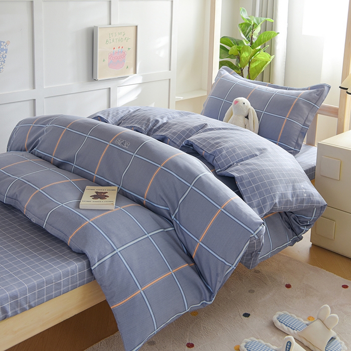 91家纺网 家纺一手货源 找家纺 鑫宇2025新款13372全棉学生宿舍上下铺三件套床单款床笠款可定制 新都时尚-灰