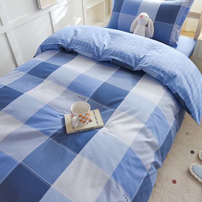 91家纺网 家纺一手货源 找家纺 鑫宇2025新款13372全棉学生宿舍上下铺三件套床单款床笠款可定制 向往生活-蓝
