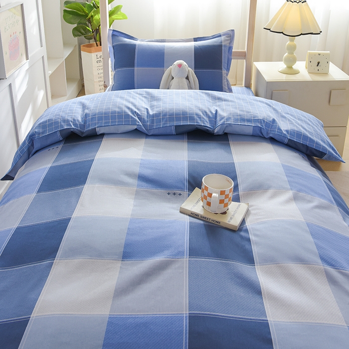 91家纺网 家纺一手货源 找家纺 鑫宇2025新款13372全棉学生宿舍上下铺三件套床单款床笠款可定制 向往生活-蓝