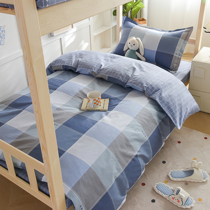 91家纺网 家纺一手货源 找家纺 鑫宇2025新款13372全棉学生宿舍上下铺三件套床单款床笠款可定制 向往生活-灰