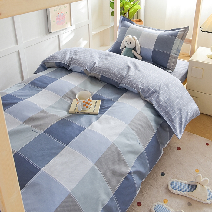 91家纺网 家纺一手货源 找家纺 鑫宇2025新款13372全棉学生宿舍上下铺三件套床单款床笠款可定制 向往生活-灰