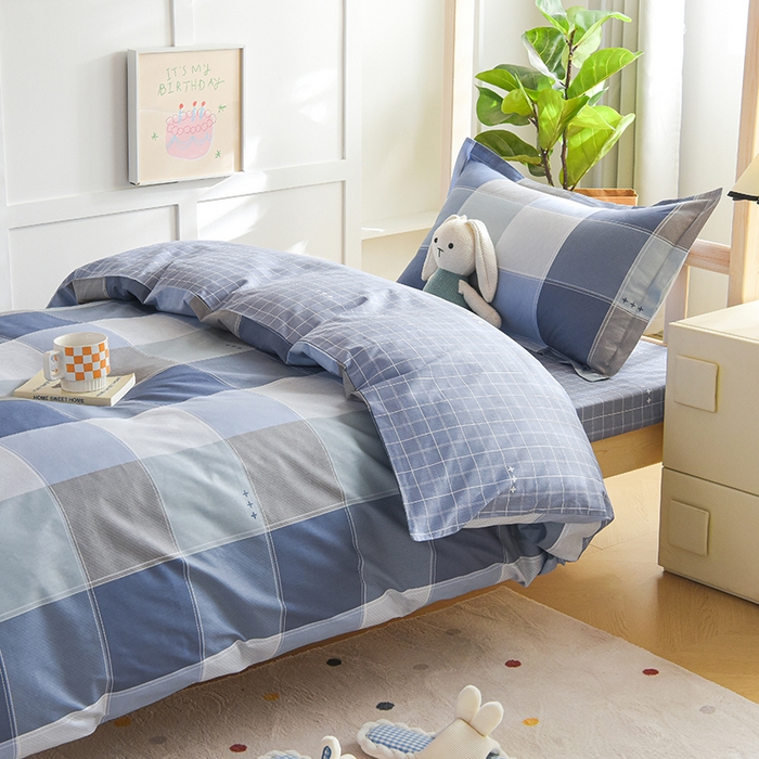 91家纺网 家纺一手货源 找家纺 鑫宇2025新款13372全棉学生宿舍上下铺三件套床单款床笠款可定制 向往生活-灰