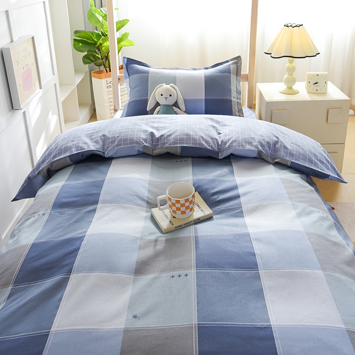 91家纺网 家纺一手货源 找家纺 鑫宇2025新款13372全棉学生宿舍上下铺三件套床单款床笠款可定制 向往生活-灰