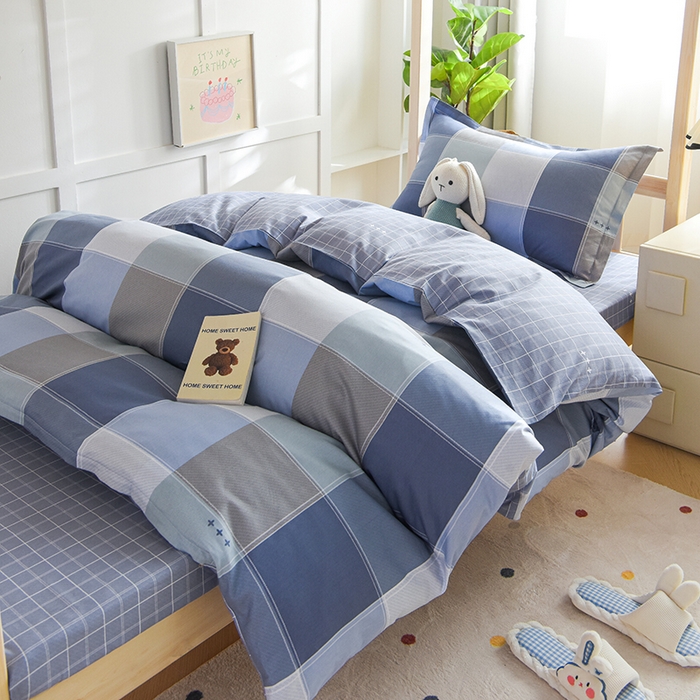 91家纺网 家纺一手货源 找家纺 鑫宇2025新款13372全棉学生宿舍上下铺三件套床单款床笠款可定制 向往生活-灰