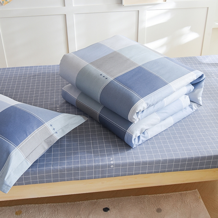 91家纺网 家纺一手货源 找家纺 鑫宇2025新款13372全棉学生宿舍上下铺三件套床单款床笠款可定制 向往生活-灰