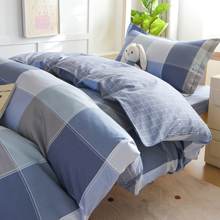 91家纺网 家纺一手货源 找家纺 鑫宇2025新款13372全棉学生宿舍上下铺三件套床单款床笠款可定制 向往生活-灰