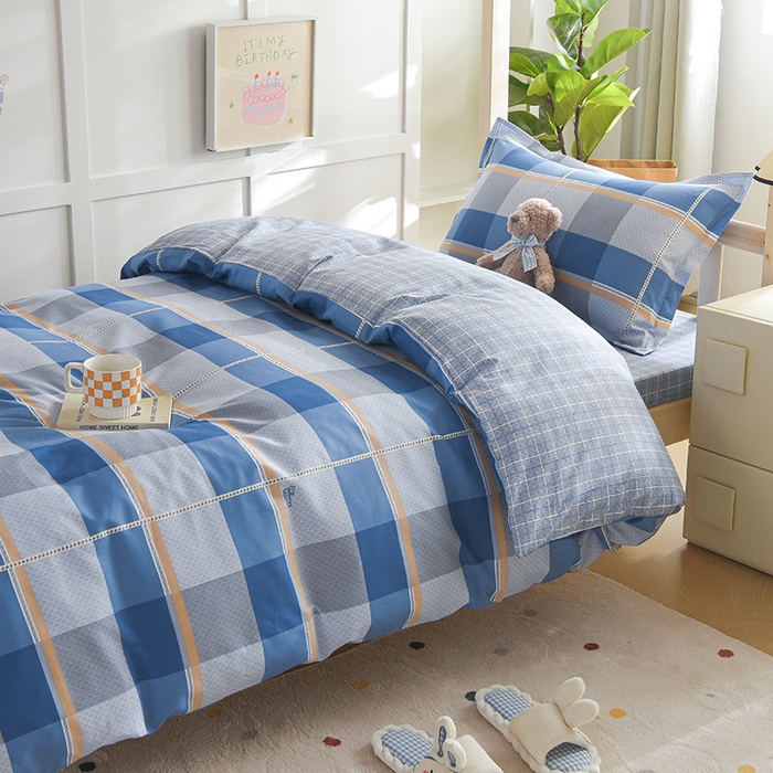 91家纺网 家纺一手货源 找家纺 鑫宇2025新款13372全棉学生宿舍上下铺三件套床单款床笠款可定制 夏曲-蓝