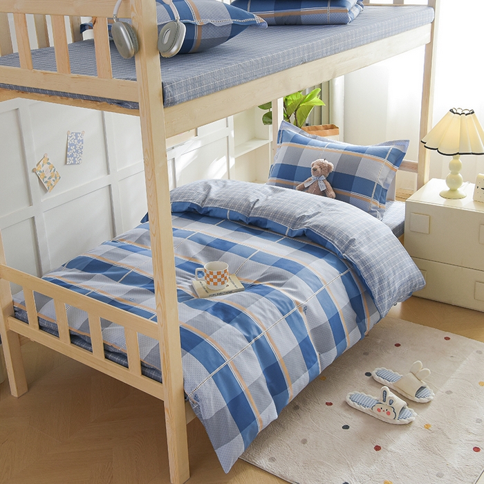 91家纺网 家纺一手货源 找家纺 鑫宇2025新款13372全棉学生宿舍上下铺三件套床单款床笠款可定制 夏曲-蓝