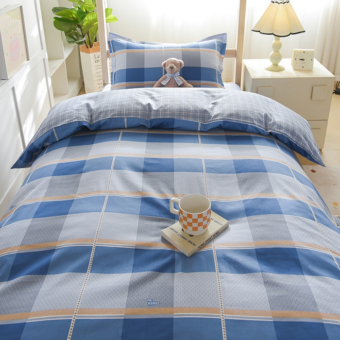 91家纺网 家纺一手货源 找家纺 鑫宇2025新款13372全棉学生宿舍上下铺三件套床单款床笠款可定制 夏曲-蓝