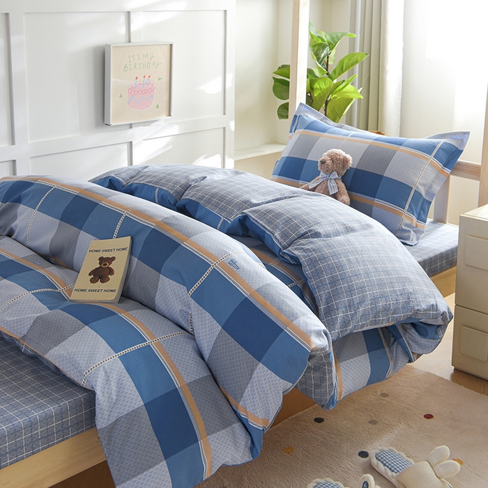 91家纺网 家纺一手货源 找家纺 鑫宇2025新款13372全棉学生宿舍上下铺三件套床单款床笠款可定制 夏曲-蓝