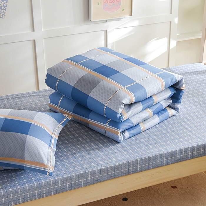 91家纺网 家纺一手货源 找家纺 鑫宇2025新款13372全棉学生宿舍上下铺三件套床单款床笠款可定制 夏曲-蓝