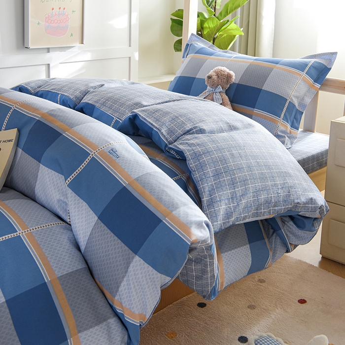 91家纺网 家纺一手货源 找家纺 鑫宇2025新款13372全棉学生宿舍上下铺三件套床单款床笠款可定制 夏曲-蓝