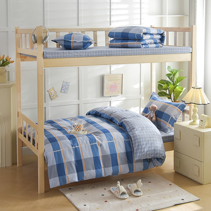 91家纺网 家纺一手货源 找家纺 鑫宇2025新款13372全棉学生宿舍上下铺三件套床单款床笠款可定制 夏曲-蓝