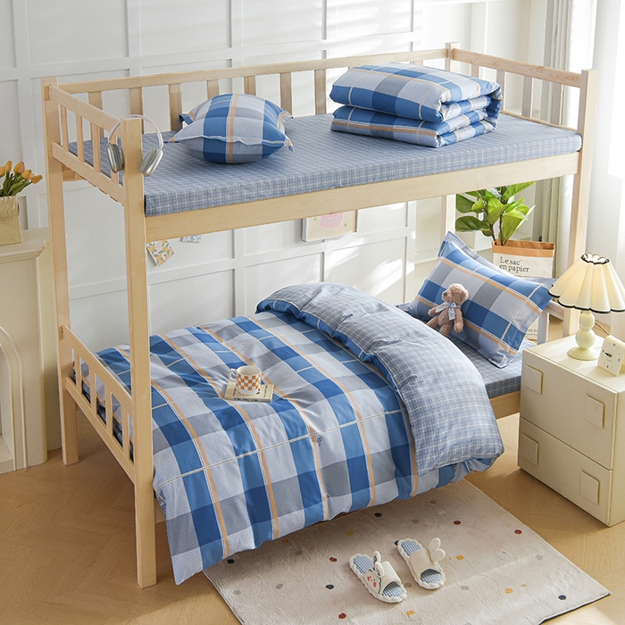 鑫宇2025新款13372全棉学生宿舍上下铺三件套床单款床笠款可定制 夏曲-蓝